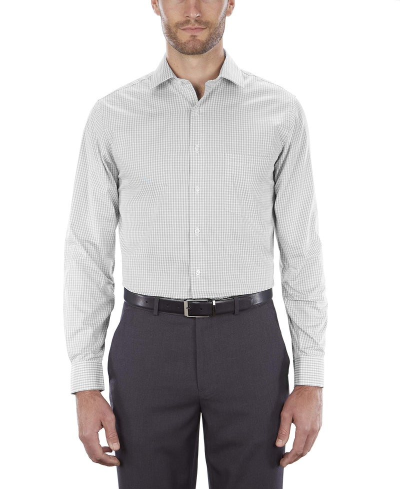 Van Heusen Men's Regular Fit Flex Collar Check Shirt, Grey Pearl, 17" Neck 36"-37" Sleeve - Image 1